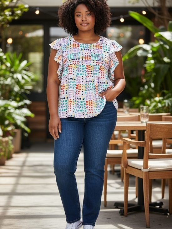 Emily Wonder Tops - Emily Wonder Colorful Dot Flutter Sleeve Blouse
